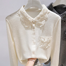 衬衫 2025新款 绒衫 气质显瘦纯色翻领钩花口袋加厚保暖长袖 女秋 法式