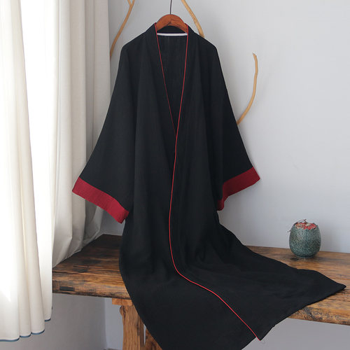 新中式夏季汉元素纯棉长袍中国风汉服禅服家居服睡衣古风睡袍道服
