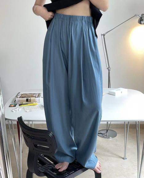 蓝色冰丝阔腿裤女夏季薄款高腰垂感慵懒褶皱山本裤休闲防晒裤,女装/女士精品,卫裤,淘宝优惠券,粉丝福利购,淘宝优惠卷