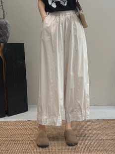 百搭高腰休闲直筒九分裤 森系甜美蕾丝花边阔腿裤 女夏新款