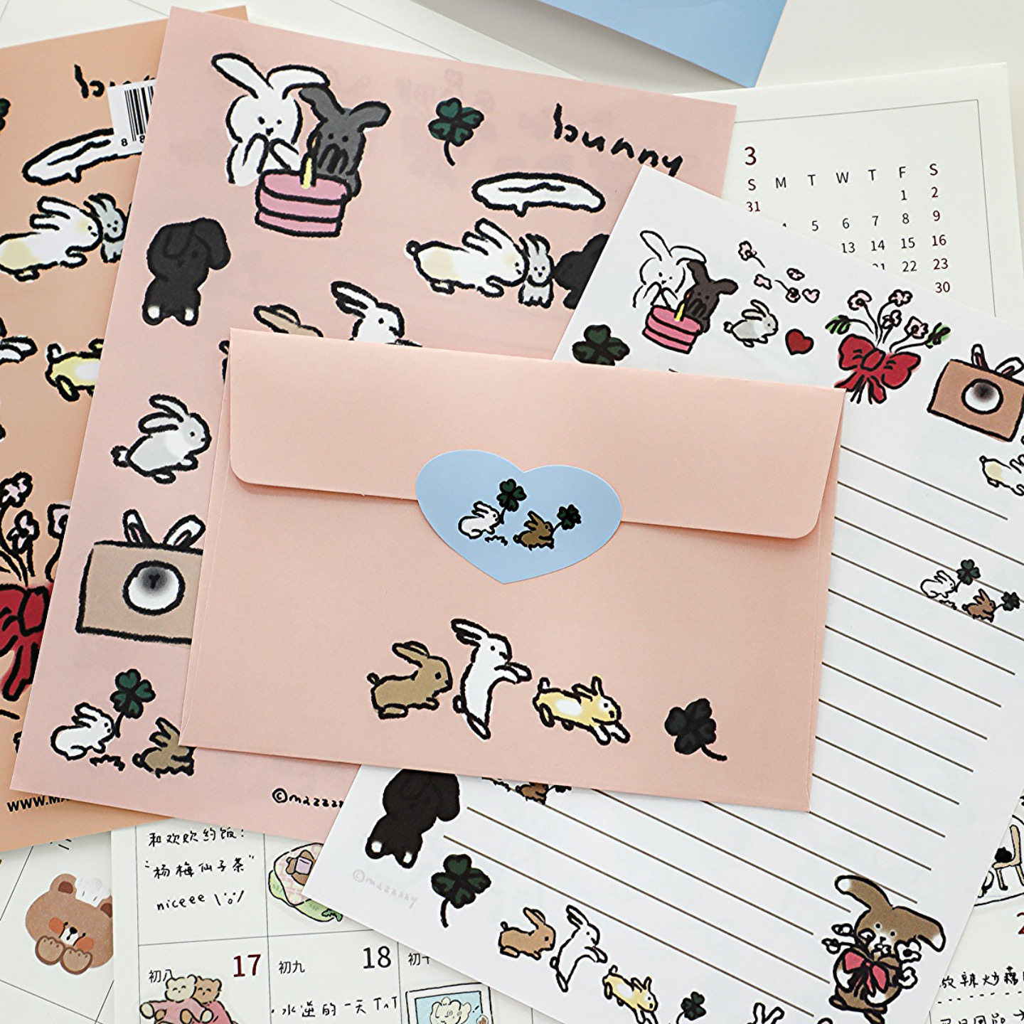 韩系可爱卡通小兔小熊信纸信封套装 高颜值手写信情书信笺稿纸