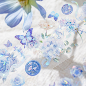 花影和诗冰晶花卉PET胶带贝壳光造景装 饰贴画diy手帐素材打底拼贴