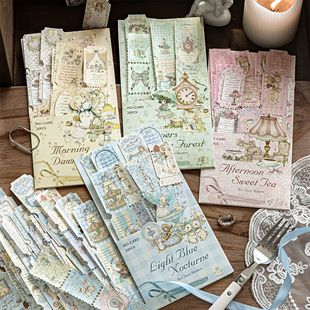 茶话会烫金票据长条贴纸ins风高颜值复古手账素材票据手帐diy贴画