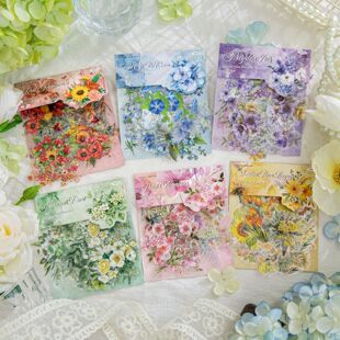 浪漫花店PET贴纸包 饰贴手账贴画 水彩花卉素材花朵手帐手机壳装