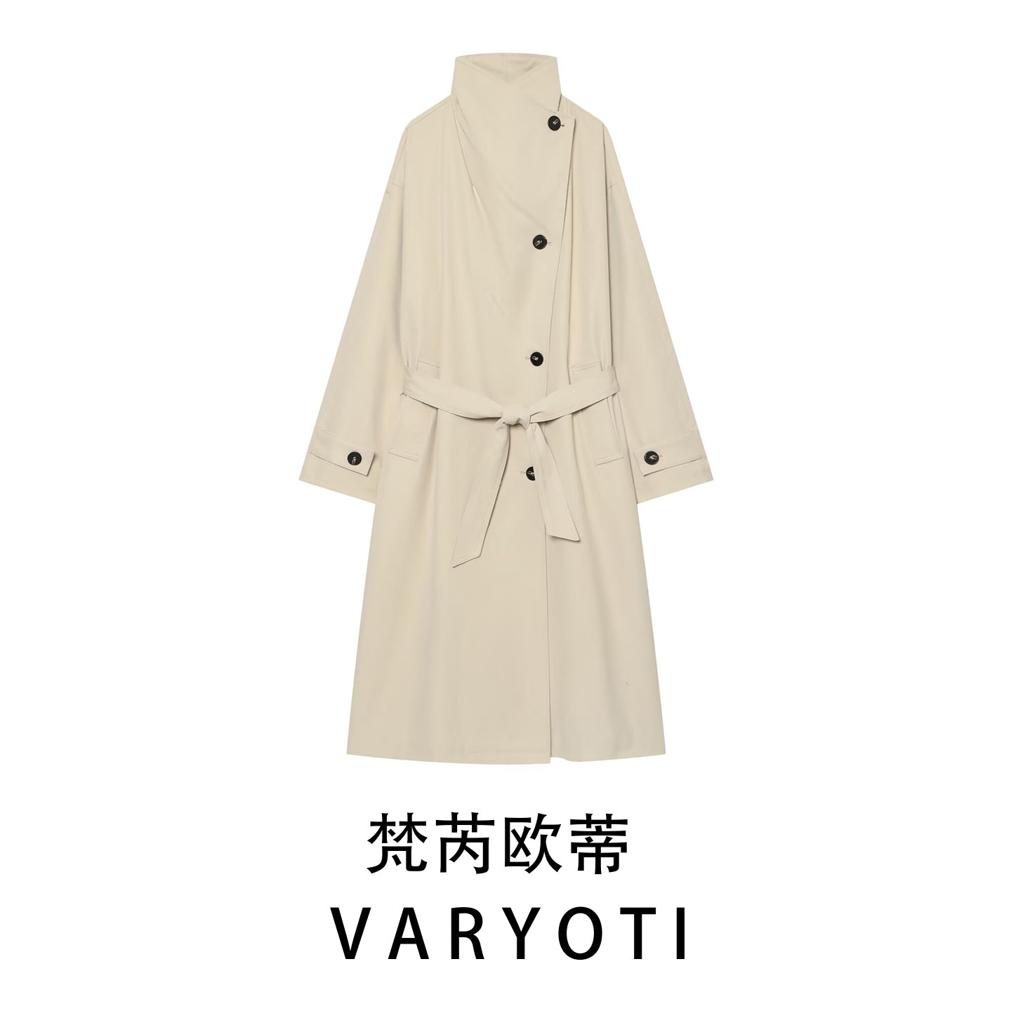 欧美风长款系带收腰通勤风衣女