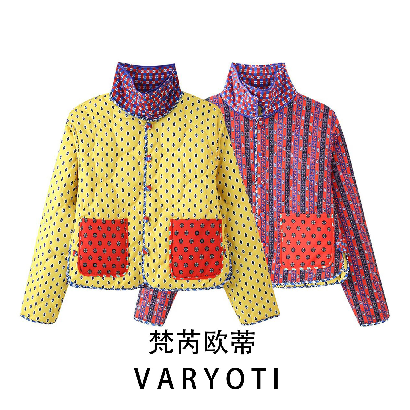 欧美风复古撞色双面可穿棉服女装