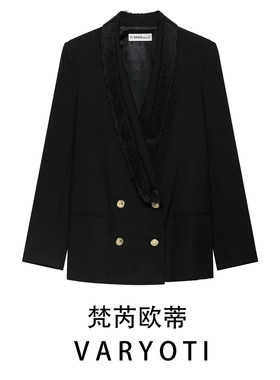 黑色双排扣通勤高级感西装短外套