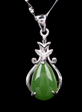 925银项链女款饰品纯银首饰和田碧玉吊坠配饰 BY111