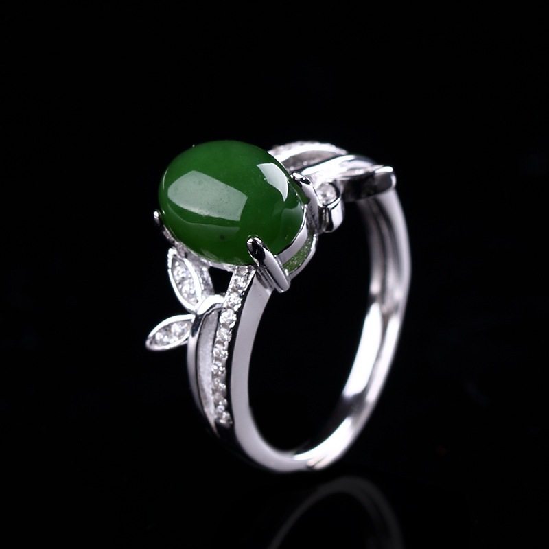 925银戒指女款饰品纯银首饰和田碧玉蝶恋花戒指配饰BY073