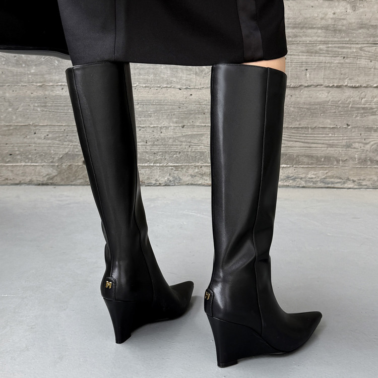 Am牛皮尖头骑士靴显瘦不过膝