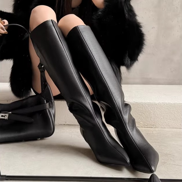 牛皮骑士靴女高筒靴粗