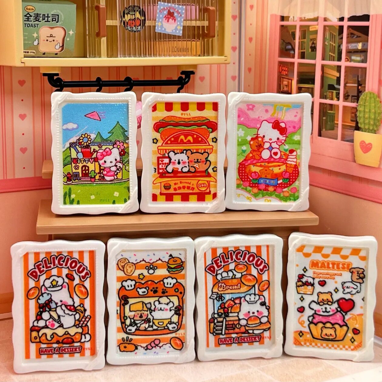 仿真微缩定制食玩KT线条小狗相框DIY树脂配件过家家娃娃屋装饰