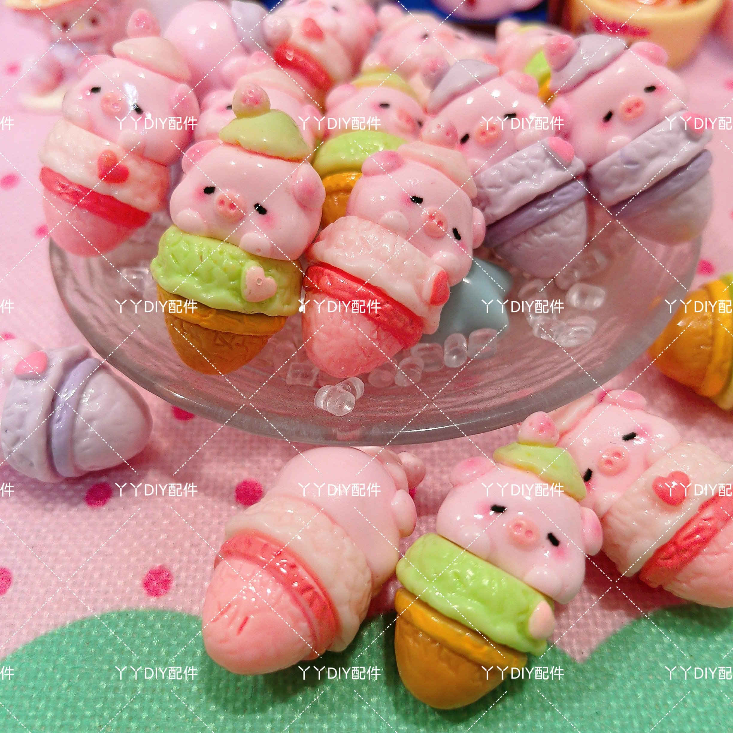 定制食玩立体小猪猪冰淇淋猪猪DIY树脂配件过家家娃娃屋摆件