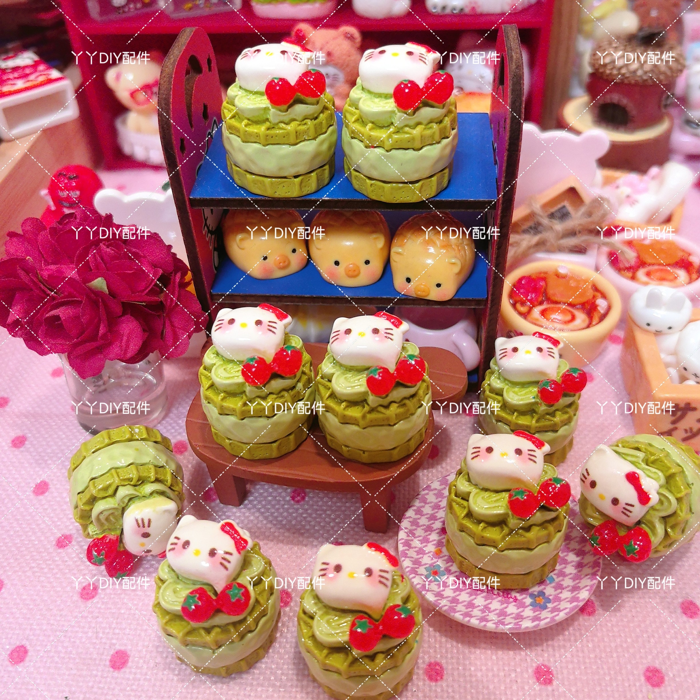微缩定制食玩kitty华夫饼蛋糕DIY树脂配件过家家娃娃屋摆件场景