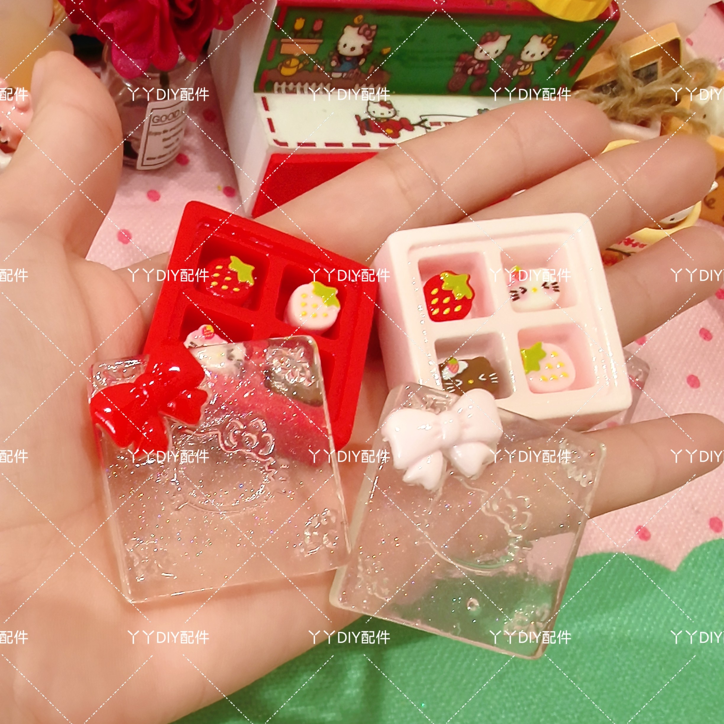 仿真定制食玩kitty草莓盒子DIY树脂配件过家家娃娃屋摆件场景