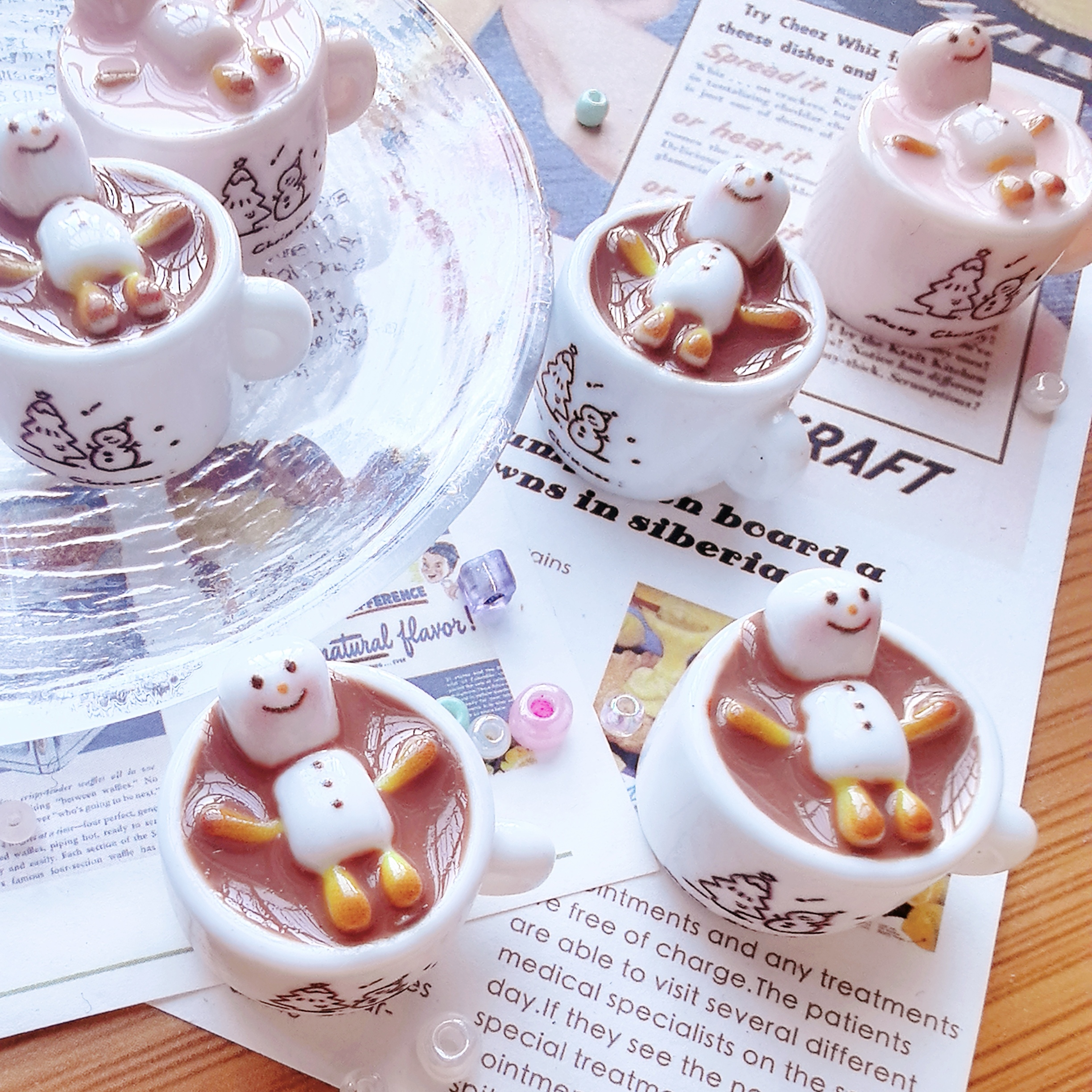 装饰配件萌星家高货雪人咖啡杯卡通创意DIY树脂饰品奶油胶