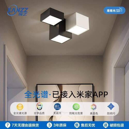 接入米家APP格子灯黑白灰LED吸顶灯过道灯玄关柜灯极简风卧室灯