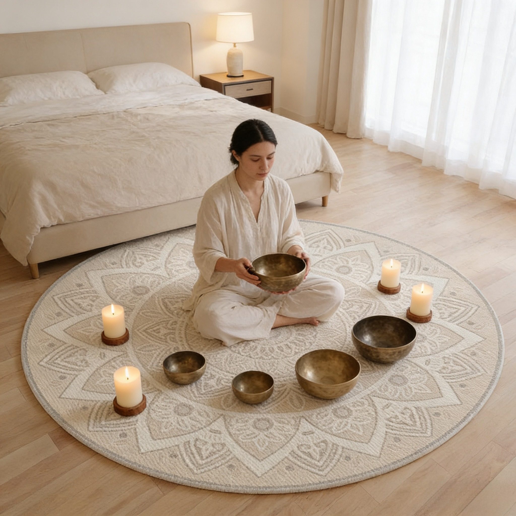 颂钵疗愈空间布置冥想室软装地毯禅修打坐垫子客厅沙发坐地垫圆形,居家布艺,地毯,淘宝优惠券,粉丝福利购,淘宝优惠卷