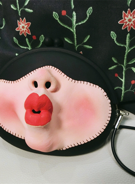 手作包包 复古红唇脸  暗黑系黑色斜挎包单肩包 包邮