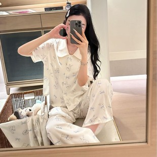 三件套家居服 纯欲风甜美2025新款 冰丝睡衣女夏季 娃娃领短袖 短裤