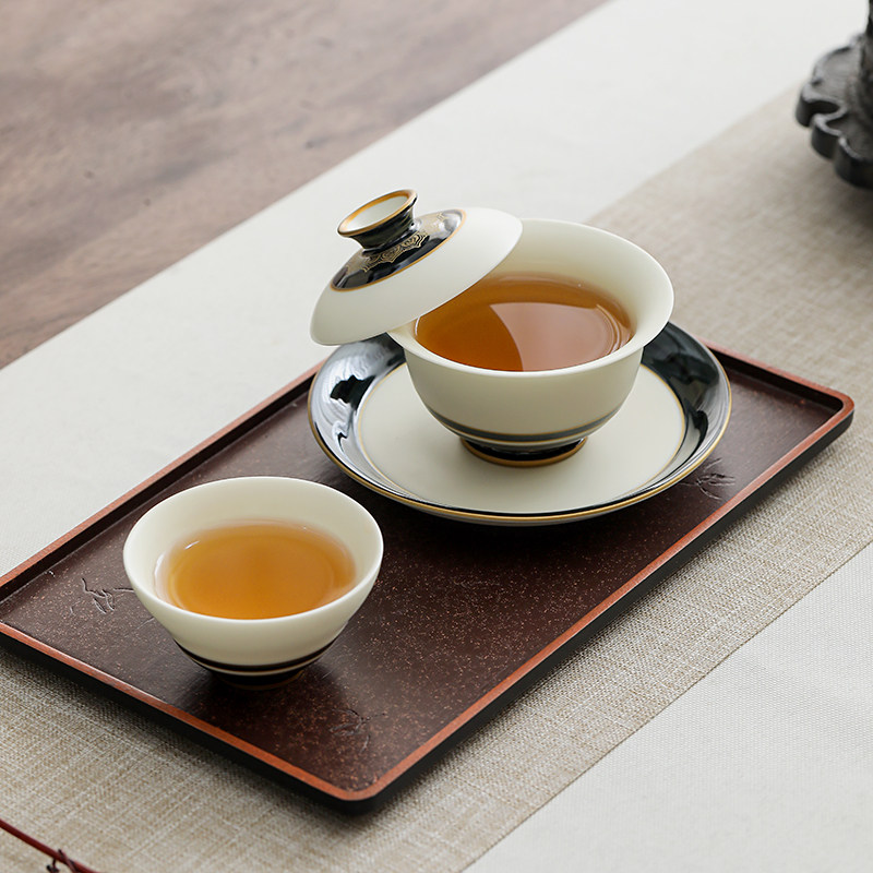 三才马蹄盖碗陶瓷茶杯功夫茶具窑变陶瓷泡茶单个精致高档悬停茶碗
