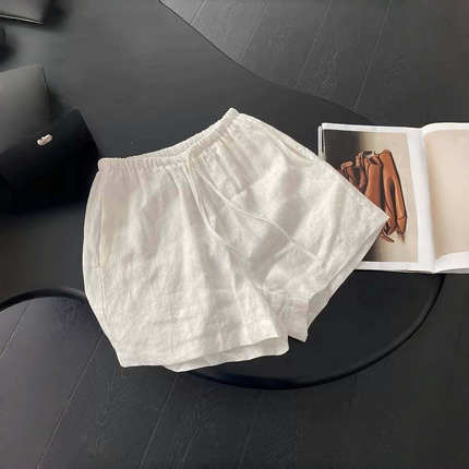 巨好看白色亚麻短裤女夏季外穿宽松百搭休闲小个子棉麻阔腿五分裤