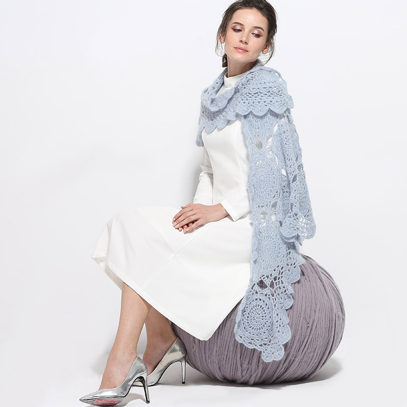 细柳原创风马海毛镂空纯色围巾