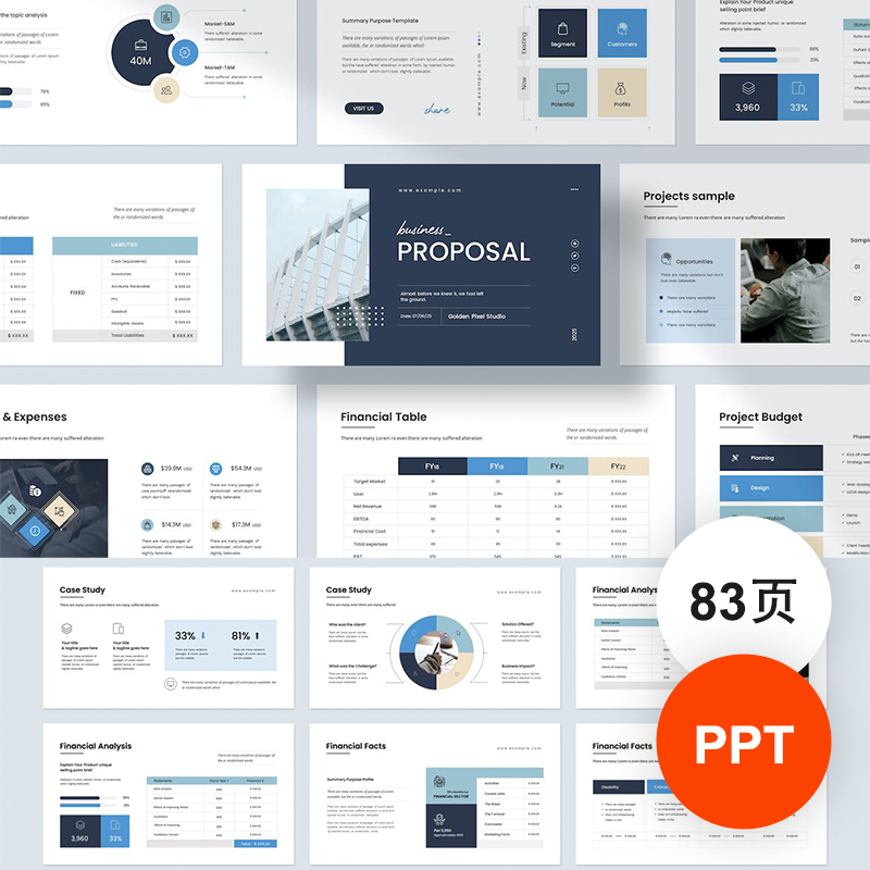 83页正式商务提案项目汇报总结工作简约通用PPT模板