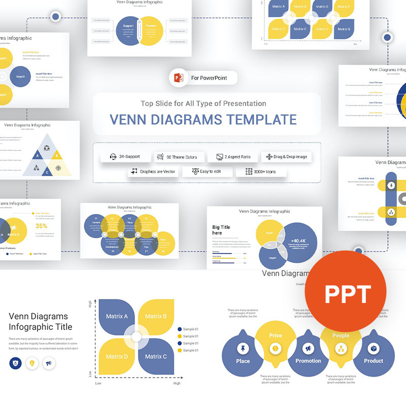 ppt模板维恩图统计逻辑图形图表素材模版