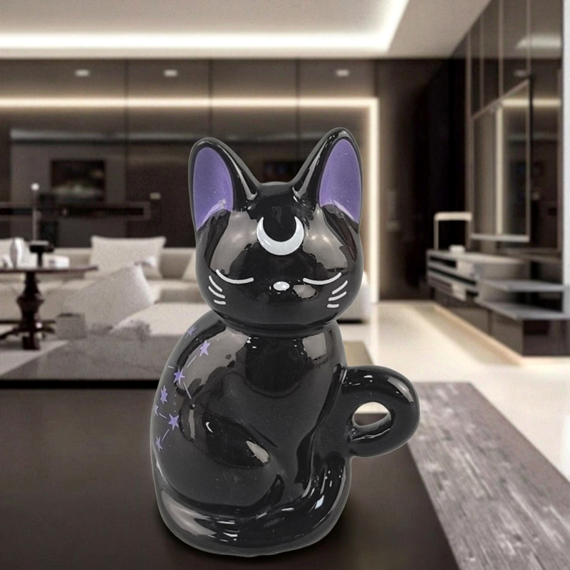 创意日本卡通动漫周边黑猫手办玩偶小猫咪模型公仔桌面装饰品摆件