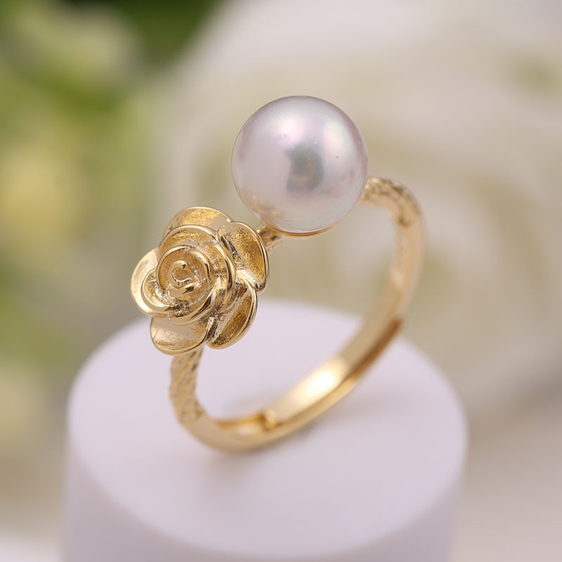 s925纯银戒指环 银饰开口玫瑰可调节珍珠戒指托DIY手工制作银配件