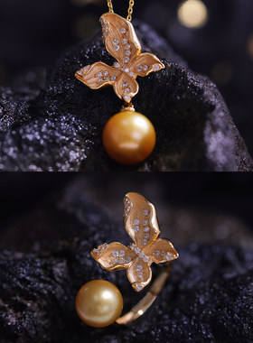 DIY手工制作珍珠吊坠戒指两件套装款 s925纯银挂坠蝴蝶空托配件