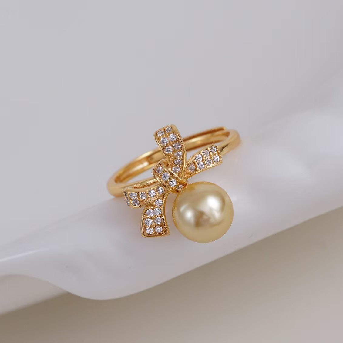 s925纯银戒指环 银饰开口蝴蝶结珍珠戒指托DIY手工制作银配件空托