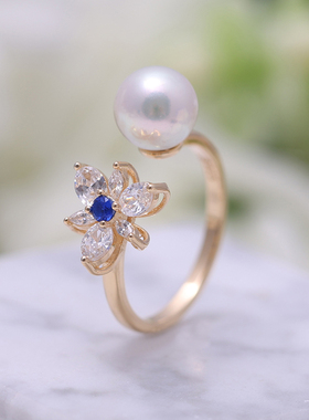 s925纯银银饰戒指空托配件手工制作珍珠时尚简约百搭小花款活口