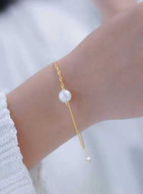 s925纯银手链 diy手工饰品 全孔珍珠手饰龙虾扣爱心尾链延长款