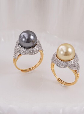 s925纯银银饰戒指配件珍珠饰品diy手工制作分色开口调节戒指空托