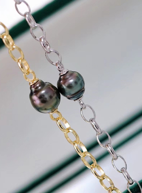 s925纯银手链 diy手工饰品 全孔珍珠手饰锁链弹簧扣尾链延长款