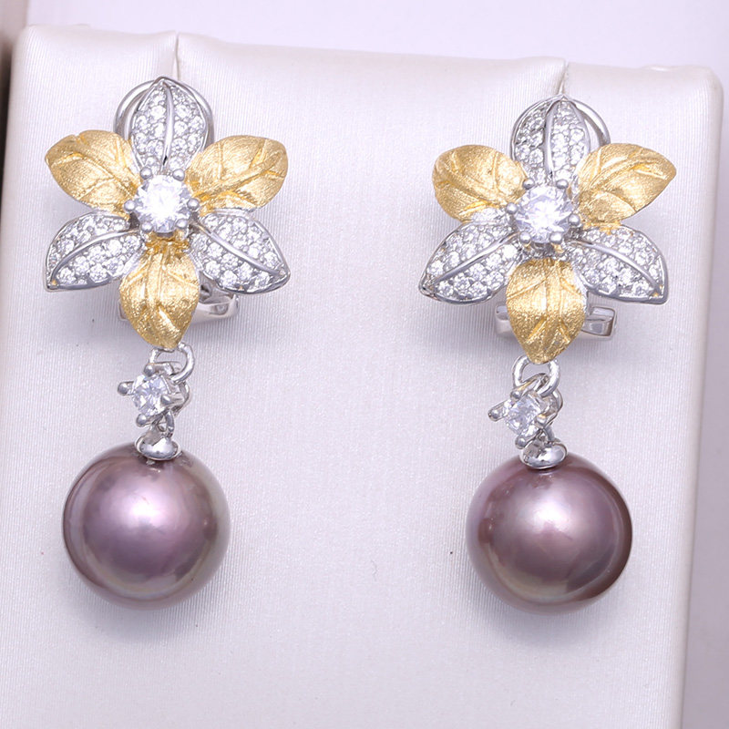 s925纯银珍珠玉石分色耳钉耳环空托 diy饰品制作 耳坠银托半成品