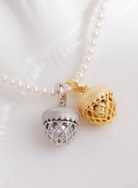 DIY手工制作珍珠项坠开口吊坠银饰 s925纯银可打开松果空托配件