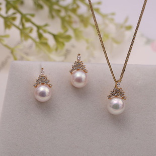 s925纯银耳钉项坠两件套配件 diy手工制作珍珠女王吊坠不含链配件