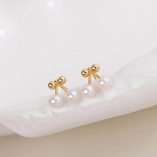 s925纯银银饰双珠樱桃耳钉耳坠配件 珍珠饰品diy手工制作耳饰空托