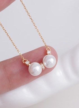 DIY手工制作珍珠项坠双珠微笑吊坠银饰s925纯银吊坠空托配件