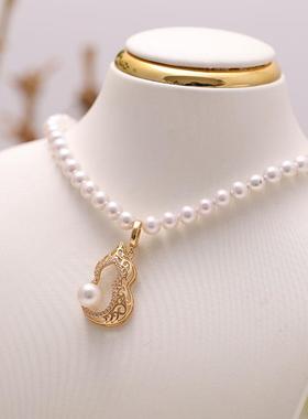 DIY手工制作珍珠项坠多功能开口镂空葫芦吊坠银饰 s925纯银配件