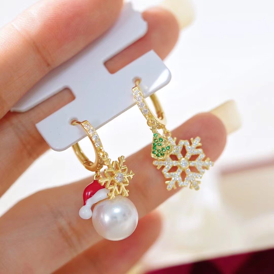 s925纯银银饰耳饰配件 珍珠饰品diy手工制作雪花耳扣耳坠一对耳环