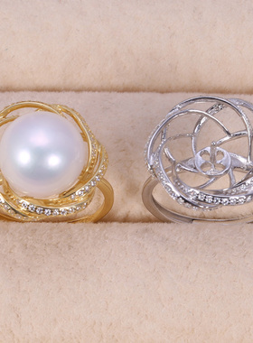 s925纯银戒指环 银饰遮瑕开口可调节珍珠戒指托DIY手工制作银配件