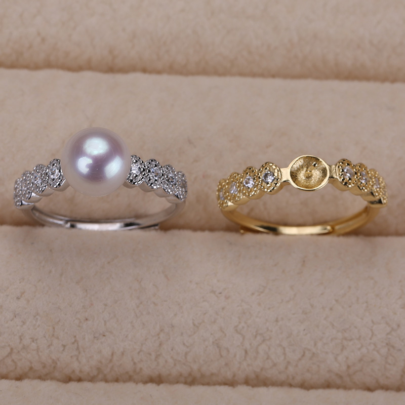 s925纯银戒指环 银饰开口可调节珍珠戒指托 DIY手工制作银配件