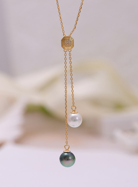 珍珠吊坠配件 s925纯银含项链 双珠配件套链 diy项坠空托手工饰品