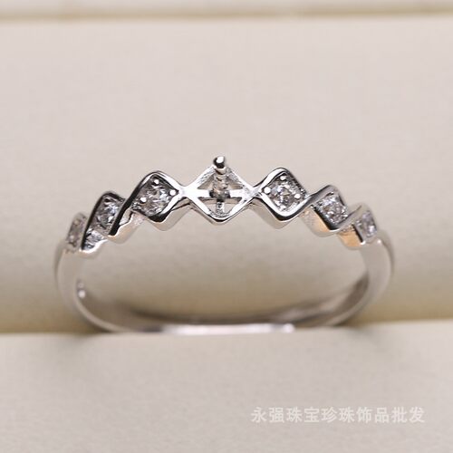 s925纯银戒指环 可调节珍珠戒指托 DIY珍珠银配件半成品