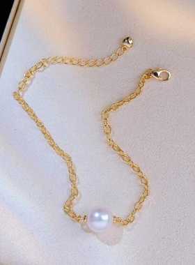 s925纯银手链 diy手工饰品 全孔珍珠手饰龙虾扣爱心尾链延长款