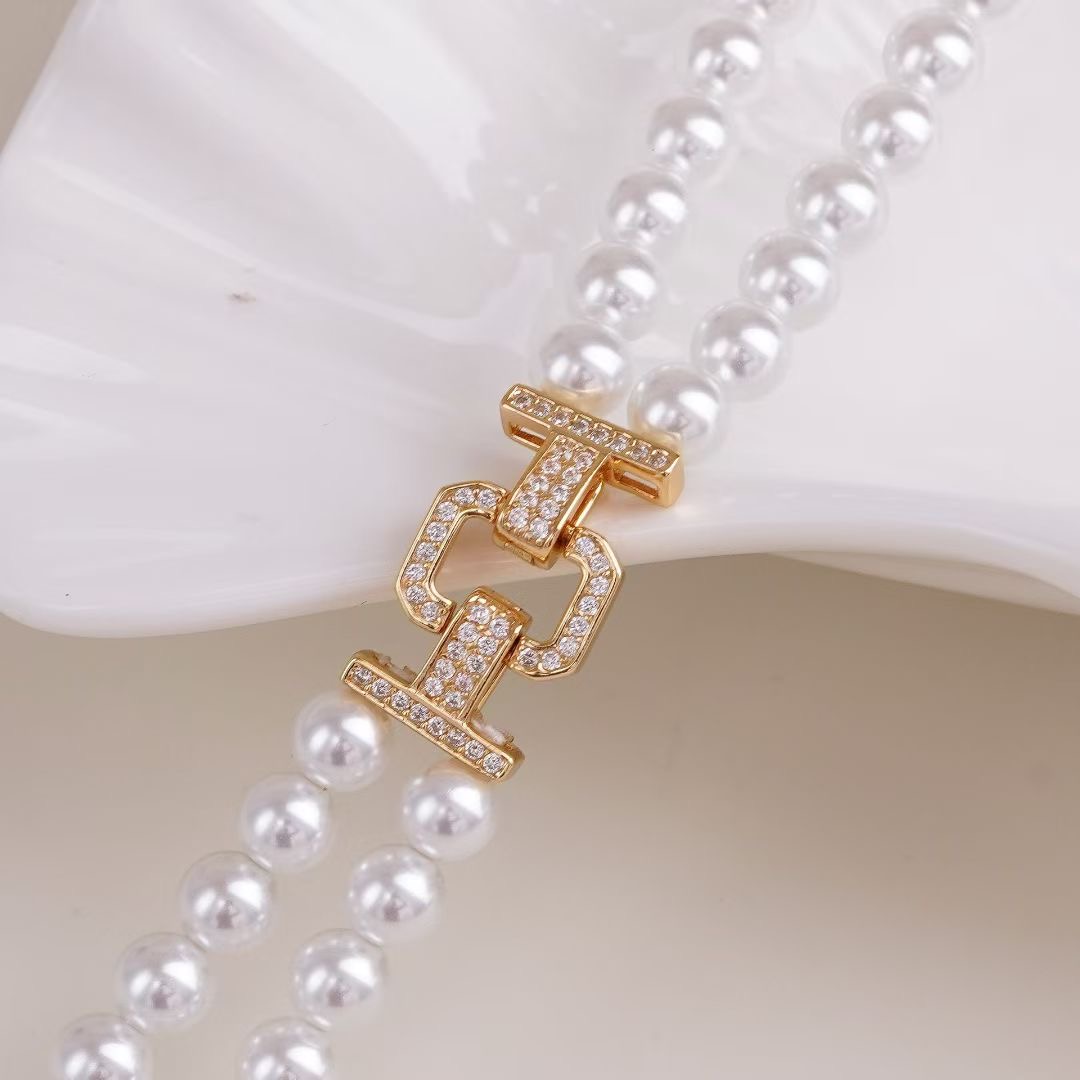 s925纯银时尚珍珠双排项链手链毛衣链 手工diy制作串珠饰品银扣